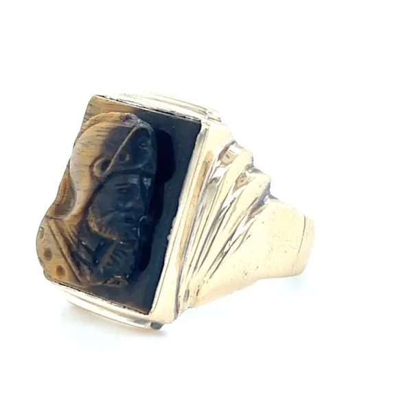 10K Yellow Gold Estate Engraved Tiger's Eye Signet Ring Image 2 Minor Jewelry Inc. Nashville, TN