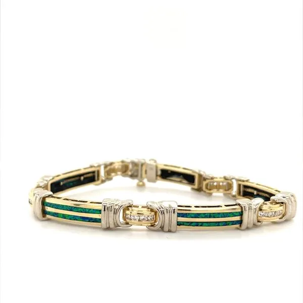 14K Yellow Gold Estate Diamond and Opal Bracelet