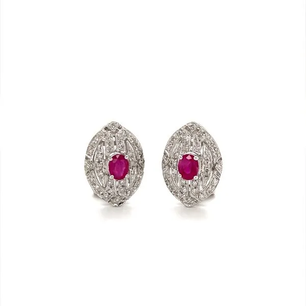14K White Gold Estate Ruby and Diamond Filigree Earrings similar item image