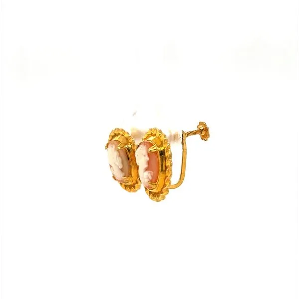 10K Yellow Gold Estate Cameo Screwback Earrings