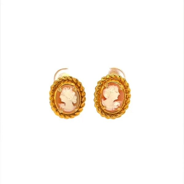 10K Yellow Gold Estate Cameo Screwback Earrings