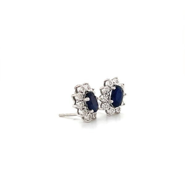14K White Gold Estate Sapphire and Diamond Halo Stud Earrings Image 2 Minor Jewelry Inc. Nashville, TN