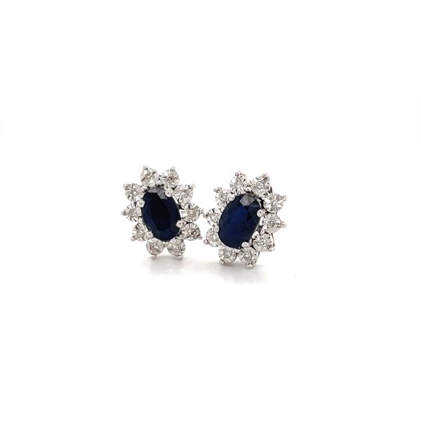 14K White Gold Estate Sapphire and Diamond Halo Stud Earrings Minor Jewelry Inc. Nashville, TN