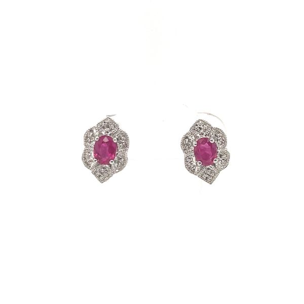 14K White Gold Estate Ruby and Diamond Stud Earrings Minor Jewelry Inc. Nashville, TN