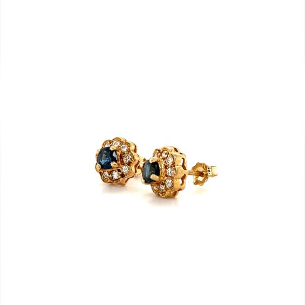 14K Yellow Gold Estate Sapphire and Diamond Stud Earrings Image 2 Minor Jewelry Inc. Nashville, TN
