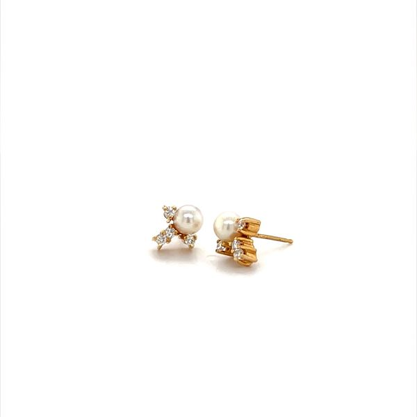 14K Yellow Gold Estate Pearl and Diamond Stud Earrings Image 2 Minor Jewelry Inc. Nashville, TN