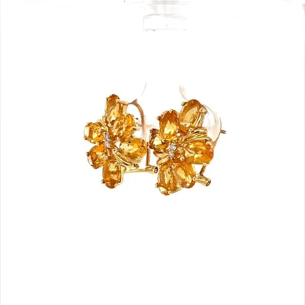 14K Yellow Gold Estate Citrine and Diamond Flower Earrings Image 2 Minor Jewelry Inc. Nashville, TN