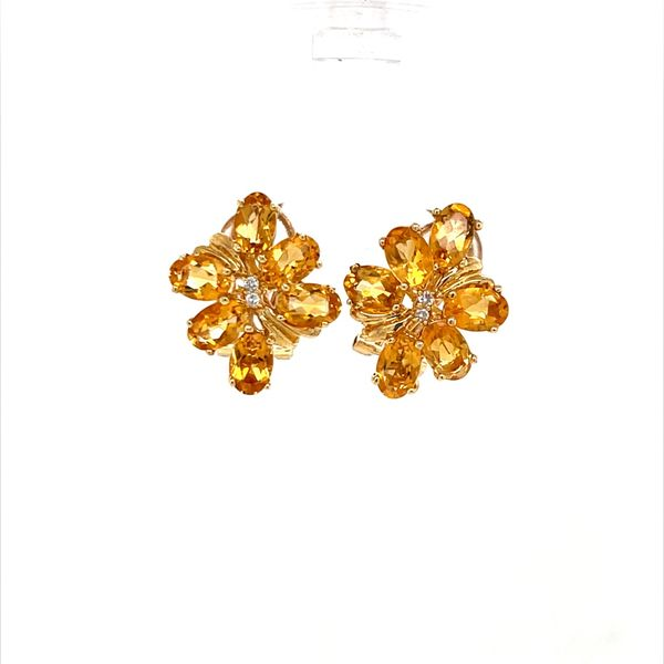 14K Yellow Gold Estate Citrine and Diamond Flower Earrings Minor Jewelry Inc. Nashville, TN