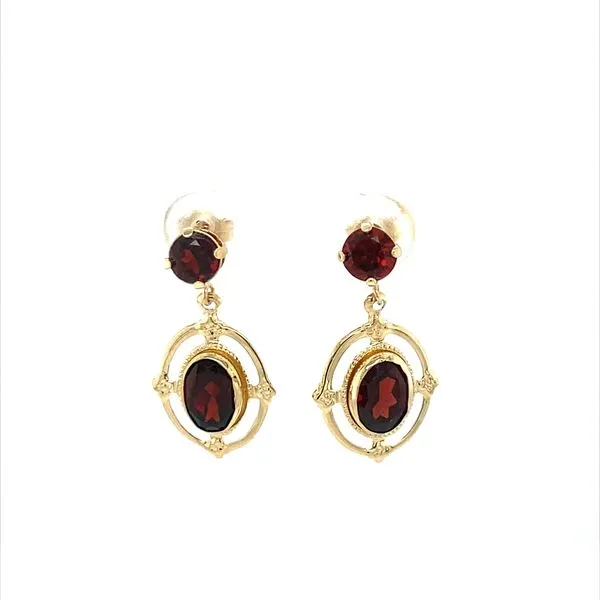 14K Yellow Gold Estate Garnet Drop Earrings