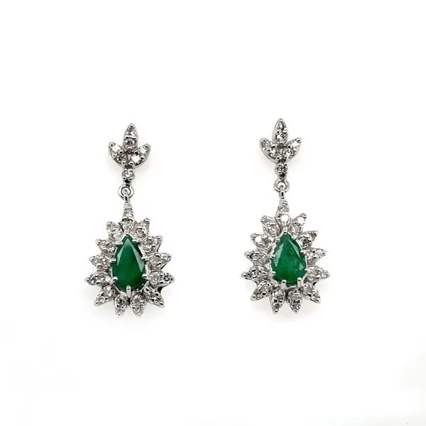 14K White Gold Estate Emerald and Diamond Drop Earrings Minor Jewelry Inc. Nashville, TN