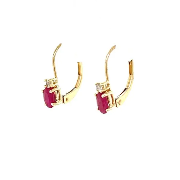 14K Yellow Gold Estate Ruby and Diamond Lever Back Earrings Image 2 Minor Jewelry Inc. Nashville, TN