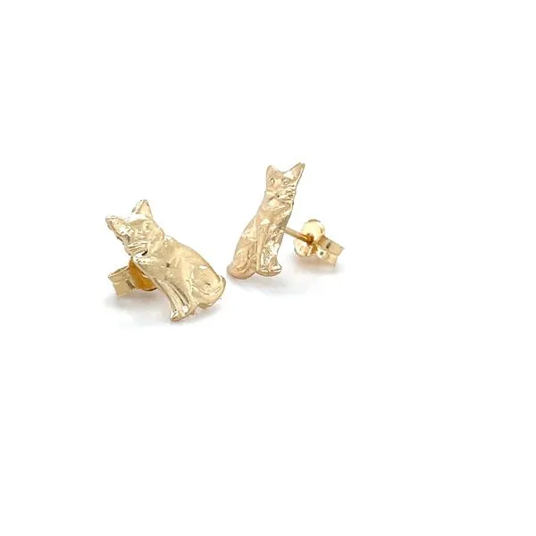 14K Yellow Gold Estate Cat Design Stud Earrings Image 2 Minor Jewelry Inc. Nashville, TN