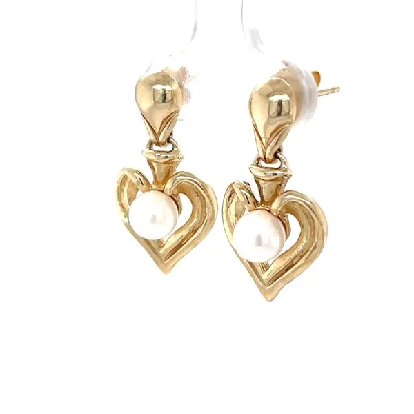 14KY Estate Akoya Pearl Heart Drop Earrings Image 2 Minor Jewelry Inc. Nashville, TN