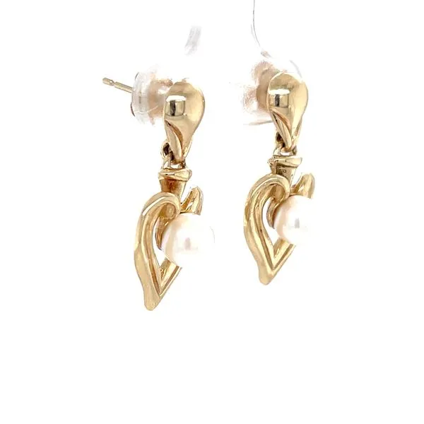 14KY Estate Akoya Pearl Heart Drop Earrings Image 3 Minor Jewelry Inc. Nashville, TN