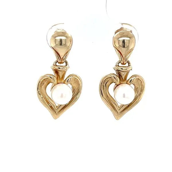 14KY Estate Akoya Pearl Heart Drop Earrings Minor Jewelry Inc. Nashville, TN
