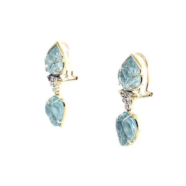 14K Yellow Gold Estate Aquamarine and Diamond Earrings