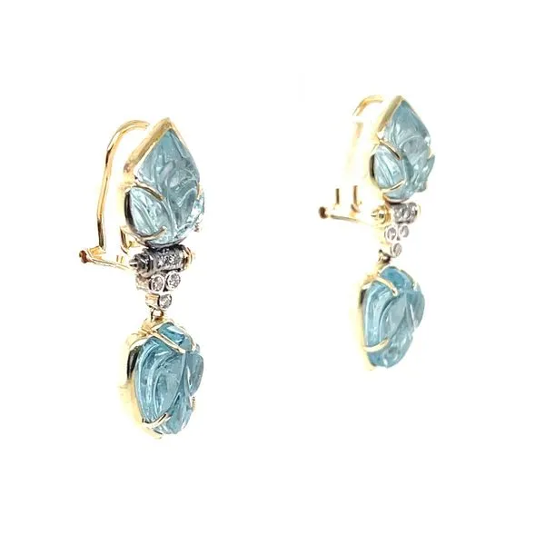 14K Yellow Gold Estate Aquamarine and Diamond Earrings