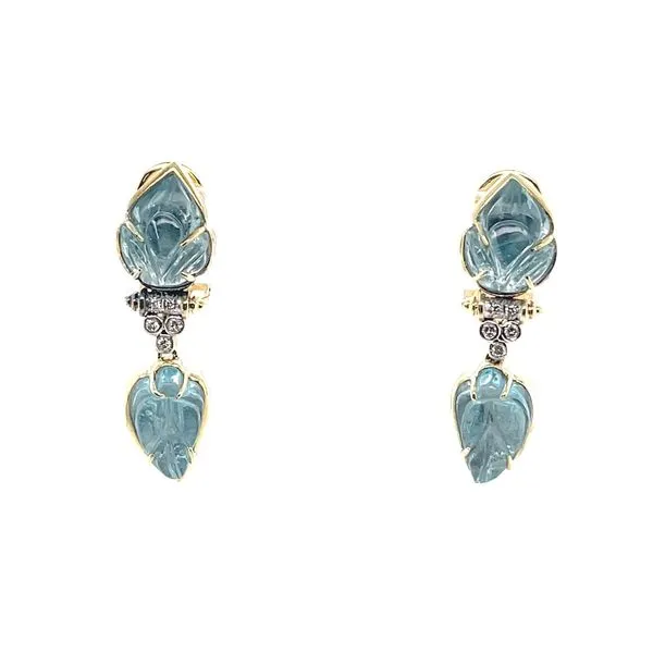 14K Yellow Gold Estate Aquamarine and Diamond Earrings