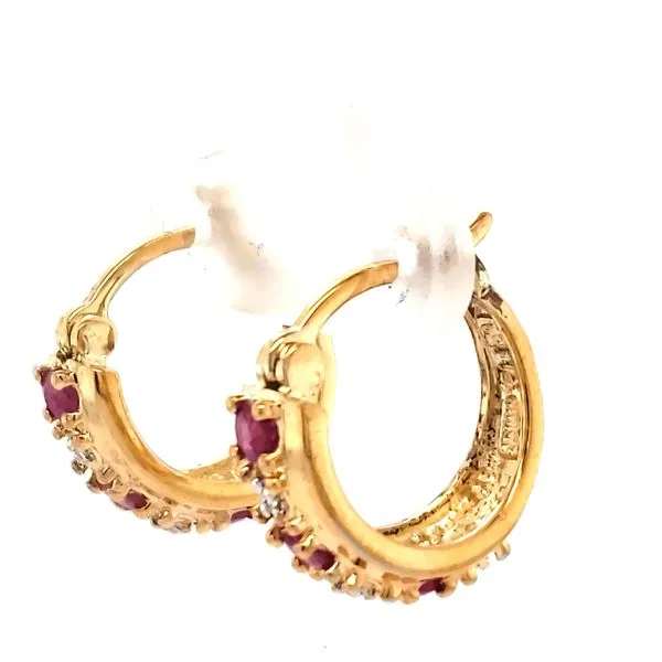 Gold Plated Sterling Silver Estate Ruby and Diamond Hoop Earrings Minor Jewelry Inc. Nashville, TN