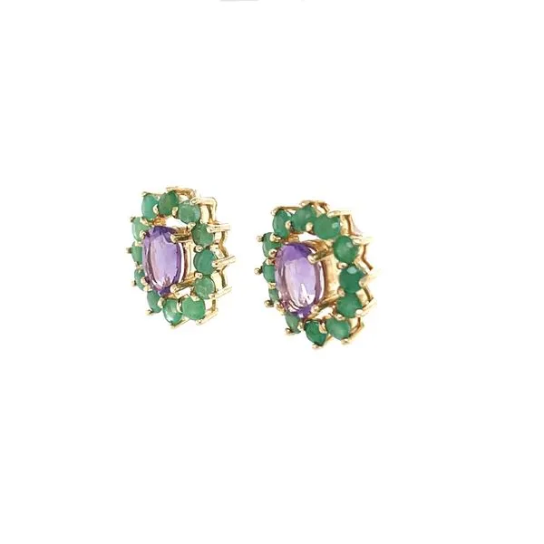 14K Yellow Gold Estate Amethyst and Emerald Earrings Image 2 Minor Jewelry Inc. Nashville, TN