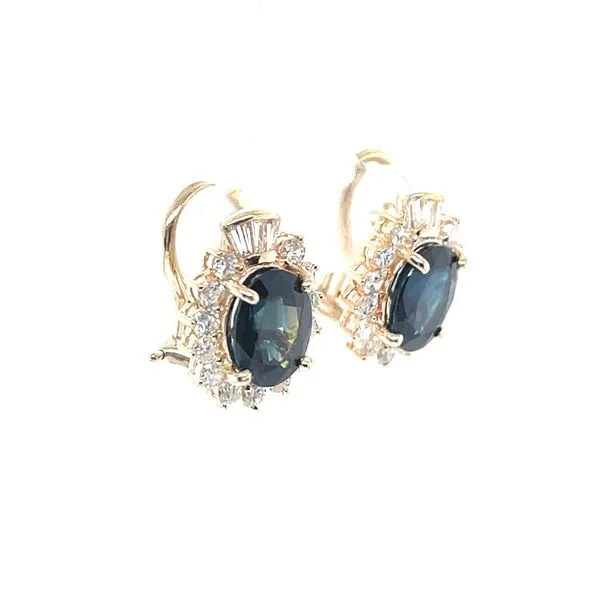 14K Yellow Gold Estate Sapphire and Diamond Omega Back Earrings Image 3 Minor Jewelry Inc. Nashville, TN