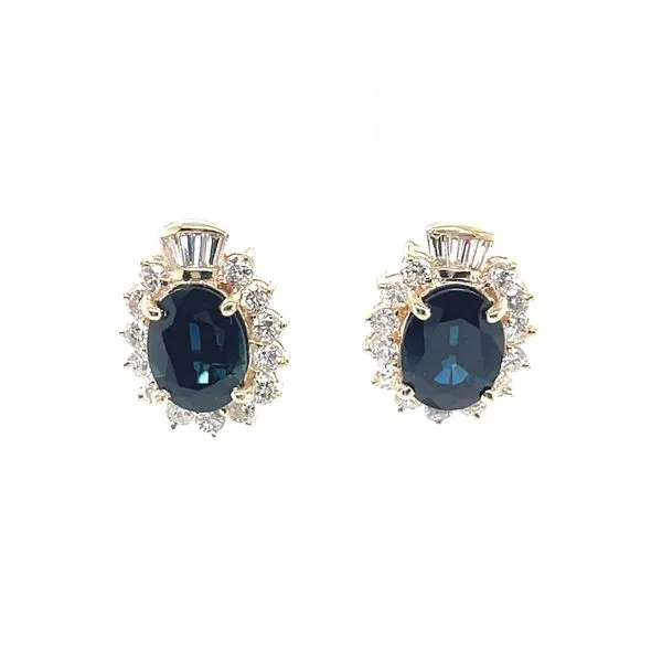 14K Yellow Gold Estate Sapphire and Diamond Omega Back Earrings Minor Jewelry Inc. Nashville, TN