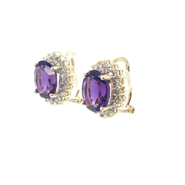 14K Yellow Gold Estate Amethyst and Diamond Omega Back Earrings Image 2 Minor Jewelry Inc. Nashville, TN