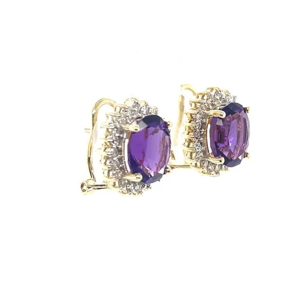 14K Yellow Gold Estate Amethyst and Diamond Omega Back Earrings Image 3 Minor Jewelry Inc. Nashville, TN