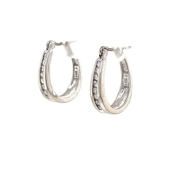 14K White Gold Estate Diamond Oval Hoop Earrings Image 2 Minor Jewelry Inc. Nashville, TN