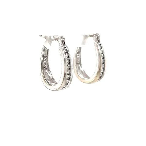 14K White Gold Estate Diamond Oval Hoop Earrings Image 3 Minor Jewelry Inc. Nashville, TN