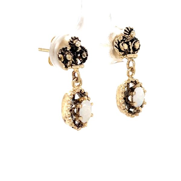 14K Yellow Gold Estate Mined Opal Milgrain Dangle Earrings Image 2 Minor Jewelry Inc. Nashville, TN