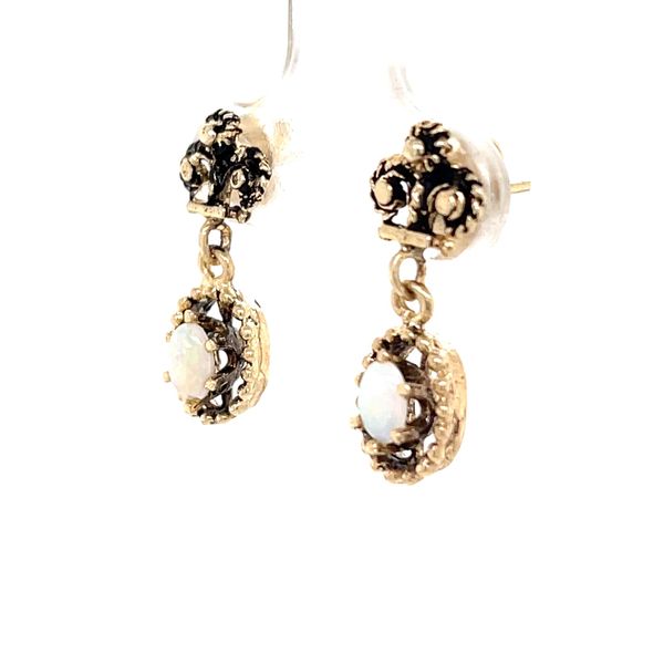 14K Yellow Gold Estate Mined Opal Milgrain Dangle Earrings Image 3 Minor Jewelry Inc. Nashville, TN