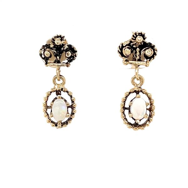 14K Yellow Gold Estate Mined Opal Milgrain Dangle Earrings Minor Jewelry Inc. Nashville, TN