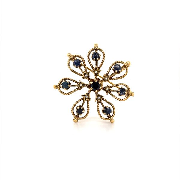 14K Yellow Gold Estate Sapphire and Seed Pearl Pin Minor Jewelry Inc. Nashville, TN