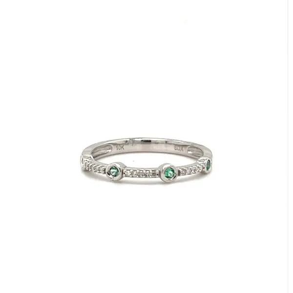 10K White Gold Diamond and Emerald Band