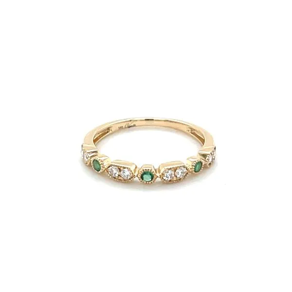 14K Yellow Gold Estate Diamond and Emerald Band