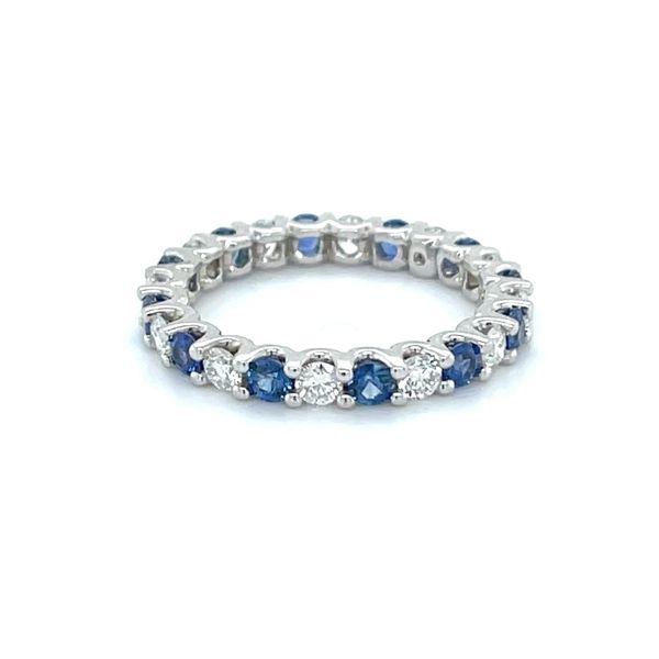 14K White Gold Mined Sapphire and Diamond Eternity Wedding Band Image 2 Minor Jewelry Inc. Nashville, TN