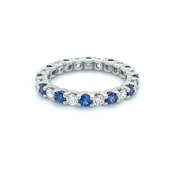14K White Gold 2.4mm Mined Sapphire and Diamond Eternity Wedding Band Image 2 Minor Jewelry Inc. Nashville, TN