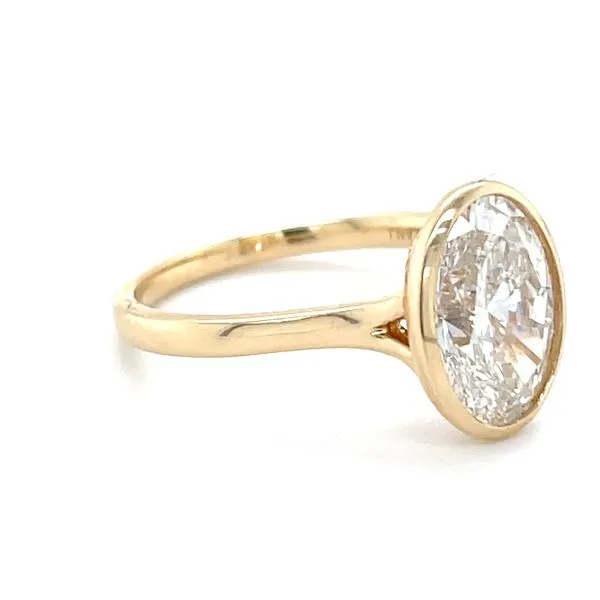 14K Yellow Gold 3ct  Oval-Cut Lab Diamond Bezel-Set Solit...