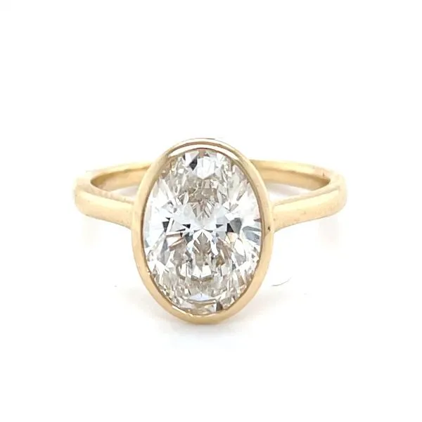 14K Yellow Gold 3ct  Oval-Cut Lab Diamond Bezel-Set Solit...