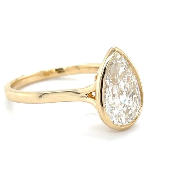 14K Yellow Gold 3ct Pear-Cut Lab Diamond Bezel-Set Solita...