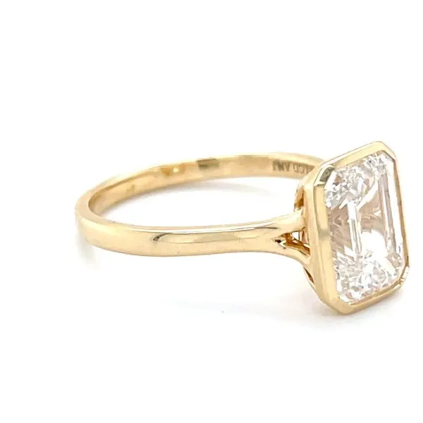 14K Yellow Gold 3ct Emerald-Cut Lab Diamond Bezel-Set Sol...