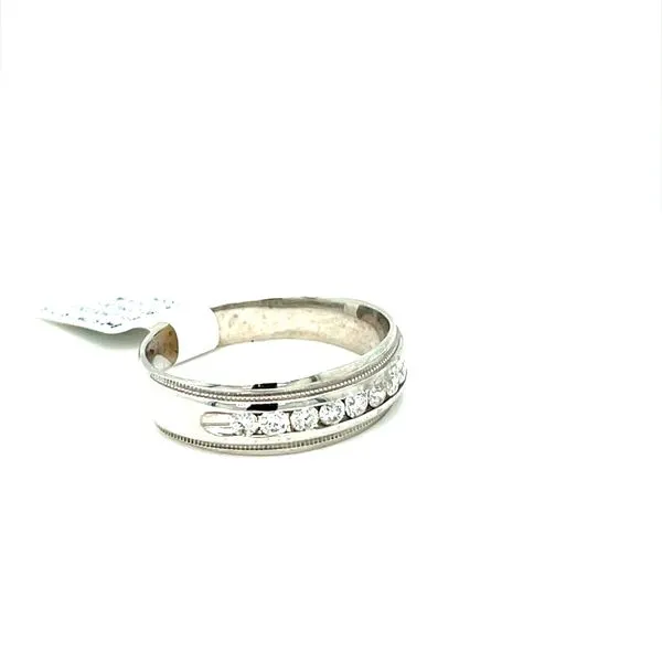 14K White Gold Estate Milgrain and Diamond Channel Set Wedding Band Image 2 Minor Jewelry Inc. Nashville, TN