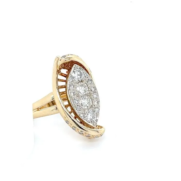 14K Yellow Gold Estate Mined Diamond Marquise Crown Fashi...