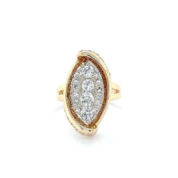 14K Yellow Gold Estate Mined Diamond Marquise Crown Fashi...