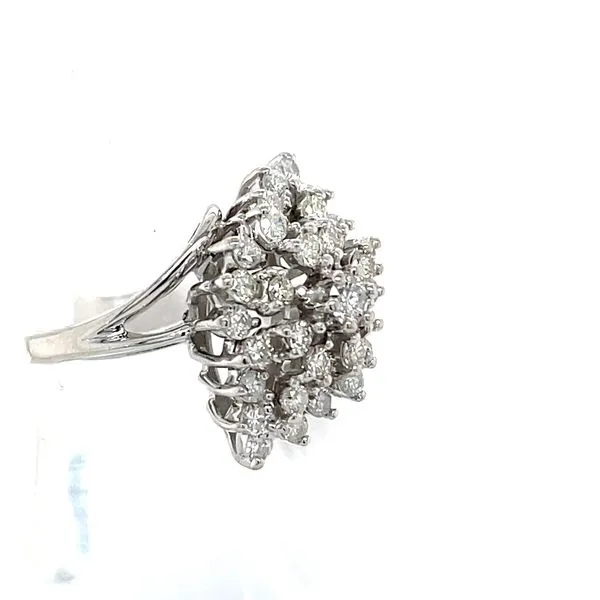 14K White Gold Estate Mined Diamond Cluster Cocktail Ring