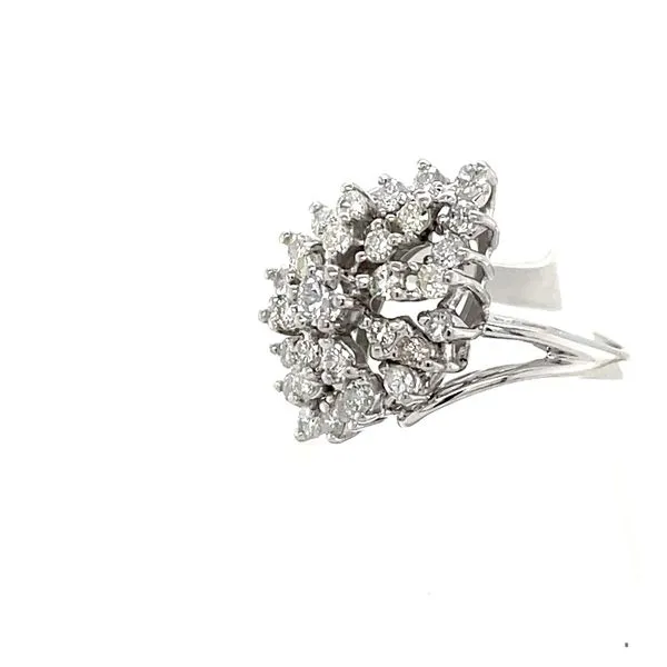 14K White Gold Estate Mined Diamond Cluster Cocktail Ring