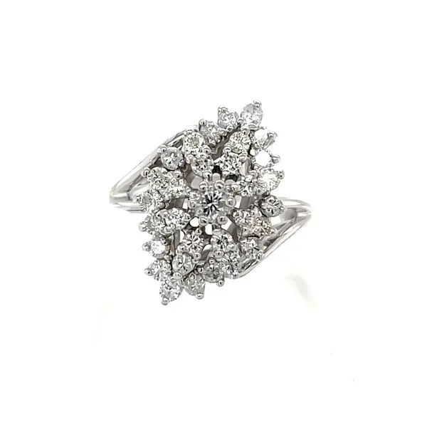 14K White Gold Estate Mined Diamond Cluster Cocktail Ring
