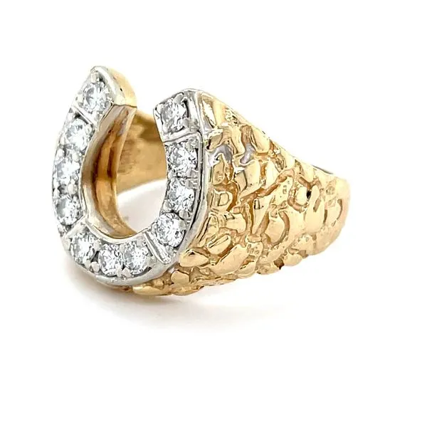 14K Yellow Gold Nugget Mined Diamond Horseshoe Ring