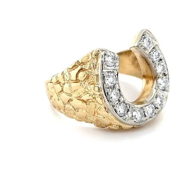 14K Yellow Gold Nugget Mined Diamond Horseshoe Ring